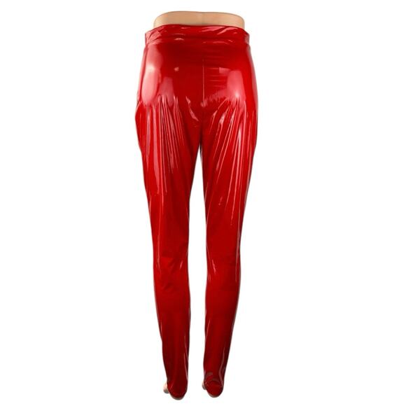 NEW Fashion Nova Tummy Tuck Women Red Faux Leather Vegan Patent Leggings Pants S - Picture 4 of 6